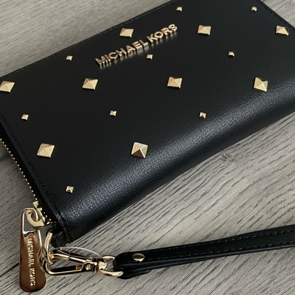 Michael Kors Handbags - NEW Michael Kors Studded Black Leather Wristlet Wallet